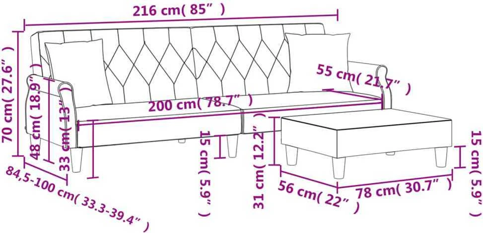 Dvivietė sofa-lova su pagalvėmis ir pakoja, pilka, aksomas