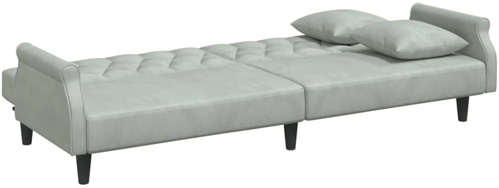 Dvivietė sofa-lova su pagalvėmis ir pakoja, pilka, aksomas