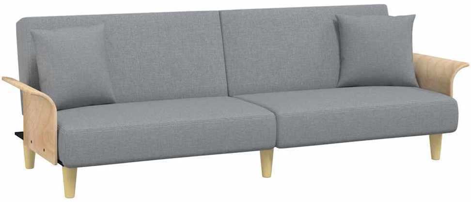 Dvivietė sofa-lova su pagalvėmis ir pakoja, pilka, aksomas