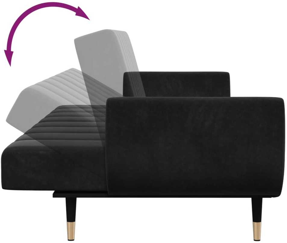 Dvivietė sofa-lova su pakoja, juodos spalvos, aksomas