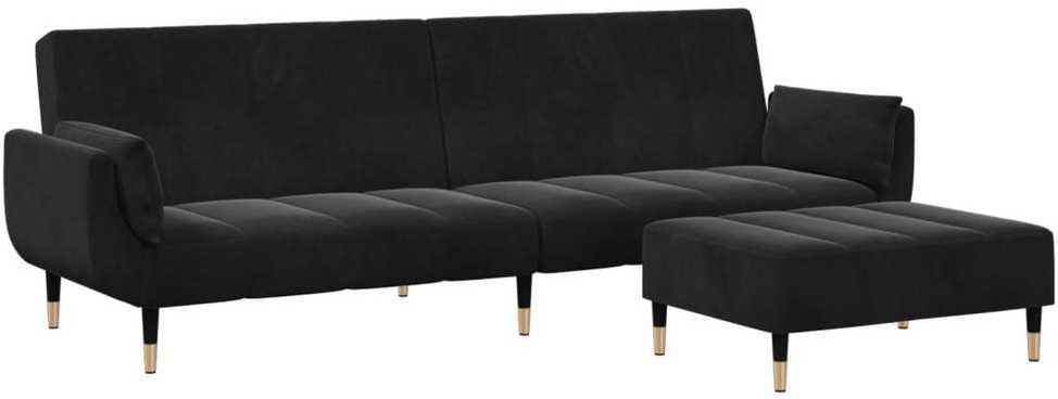 Dvivietė sofa-lova su pakoja, juodos spalvos, aksomas