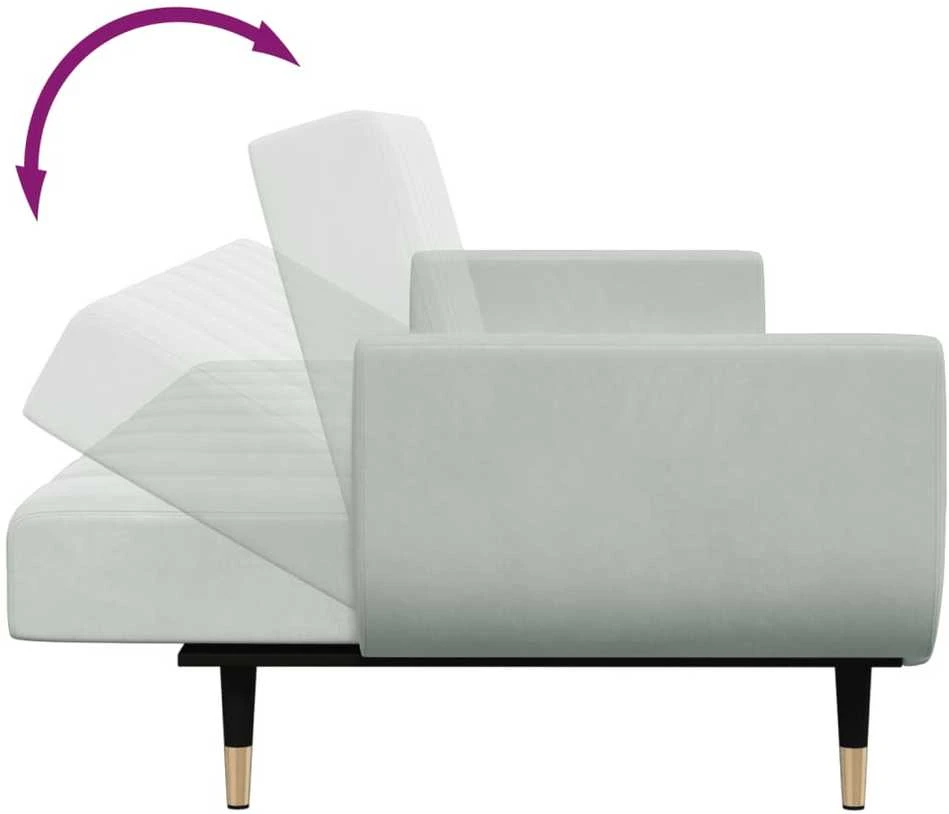 Dvivietė sofa-lova su pakoja, šviesiai pilkos spalvos, aksomas