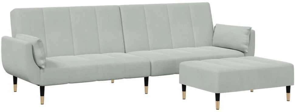 Dvivietė sofa-lova su pakoja, šviesiai pilkos spalvos, aksomas