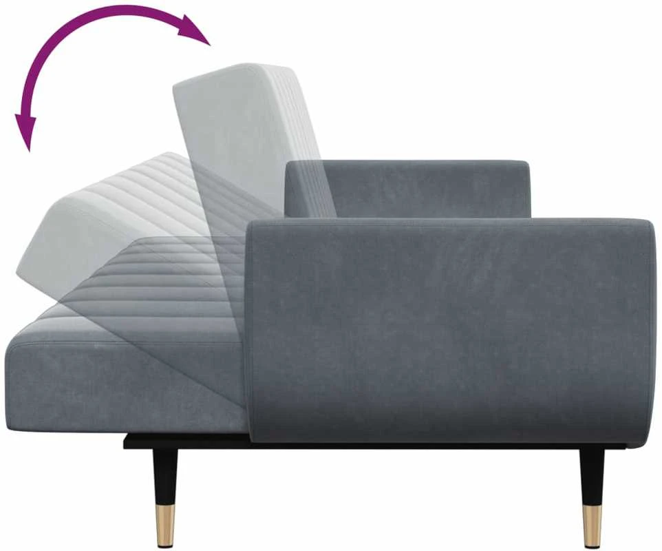 Dvivietė sofa-lova su pakoja, tamsiai pilkos spalvos, aksomas