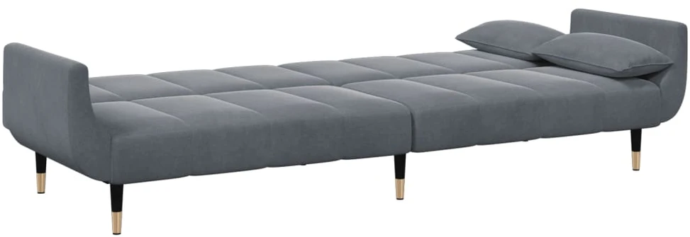 Dvivietė sofa-lova su pakoja, tamsiai pilkos spalvos, aksomas