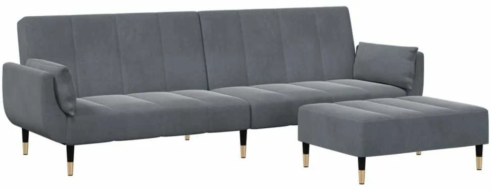 Dvivietė sofa-lova su pakoja, tamsiai pilkos spalvos, aksomas