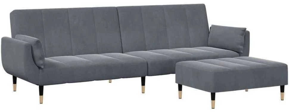 Dvivietė sofa-lova su pakoja, tamsiai pilkos spalvos, aksomas