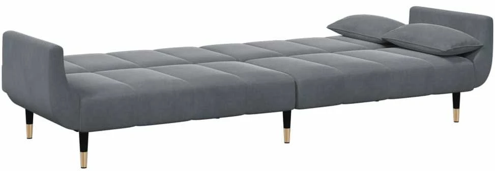 Dvivietė sofa-lova su pakoja, tamsiai pilkos spalvos, aksomas