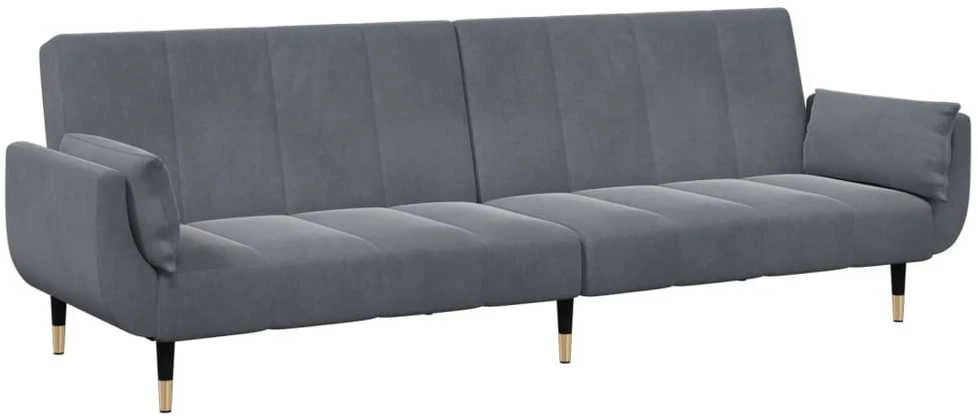 Dvivietė sofa-lova su pakoja, tamsiai pilkos spalvos, aksomas