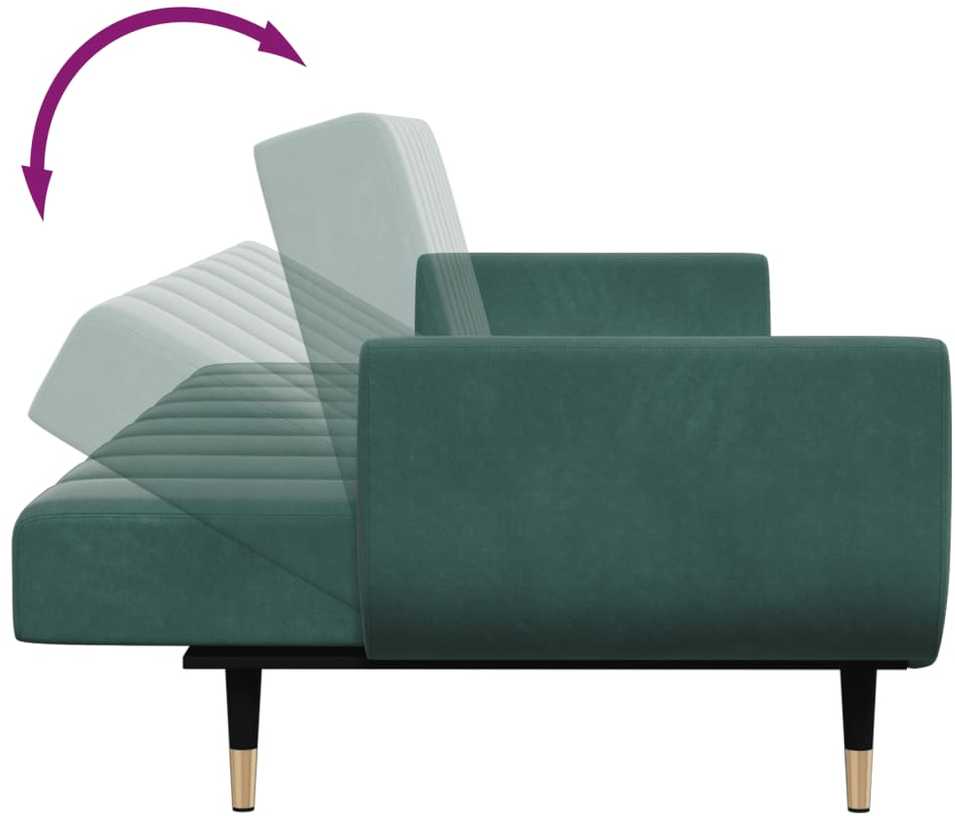 Dvivietė sofa-lova su pakoja, tamsiai žalios spalvos, aksomas