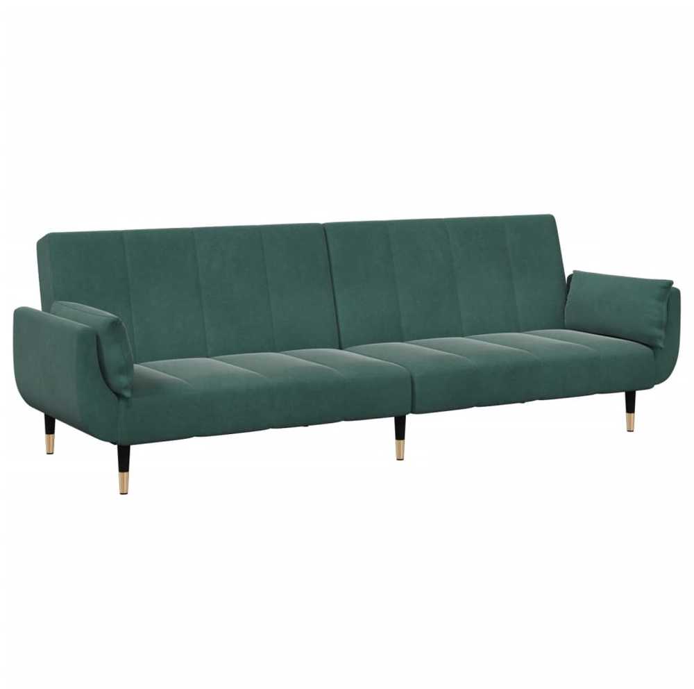 Dvivietė sofa-lova su pakoja, tamsiai žalios spalvos, aksomas