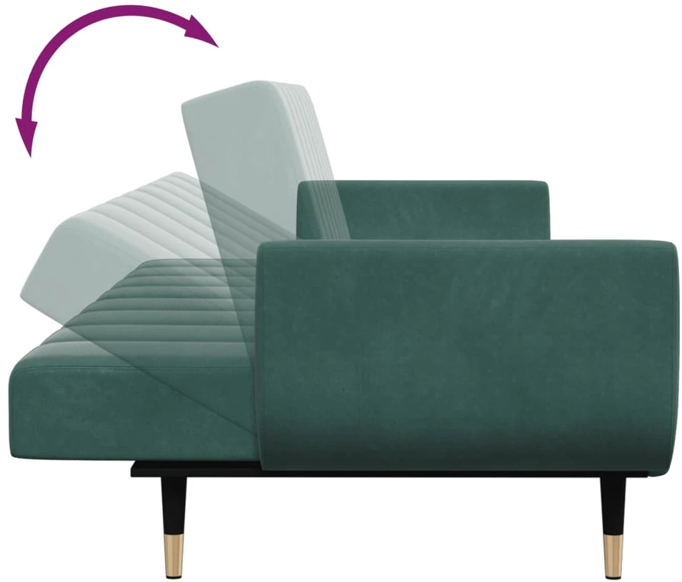 Dvivietė sofa-lova su pakoja, tamsiai žalios spalvos, aksomas
