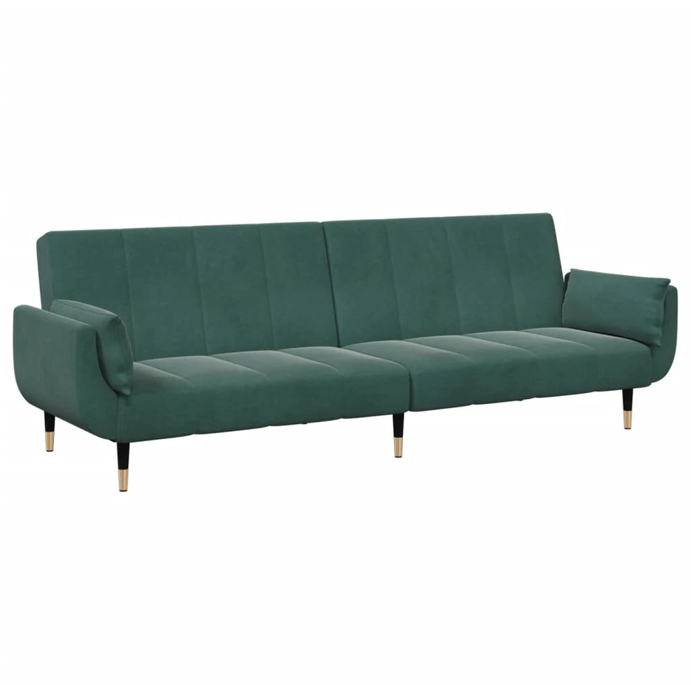 Dvivietė sofa-lova su pakoja, tamsiai žalios spalvos, aksomas