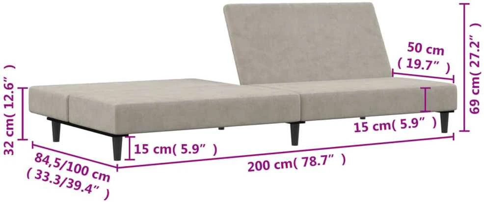 Dvivietė sofa-lova, šviesiai pilkos spalvos, aksomas