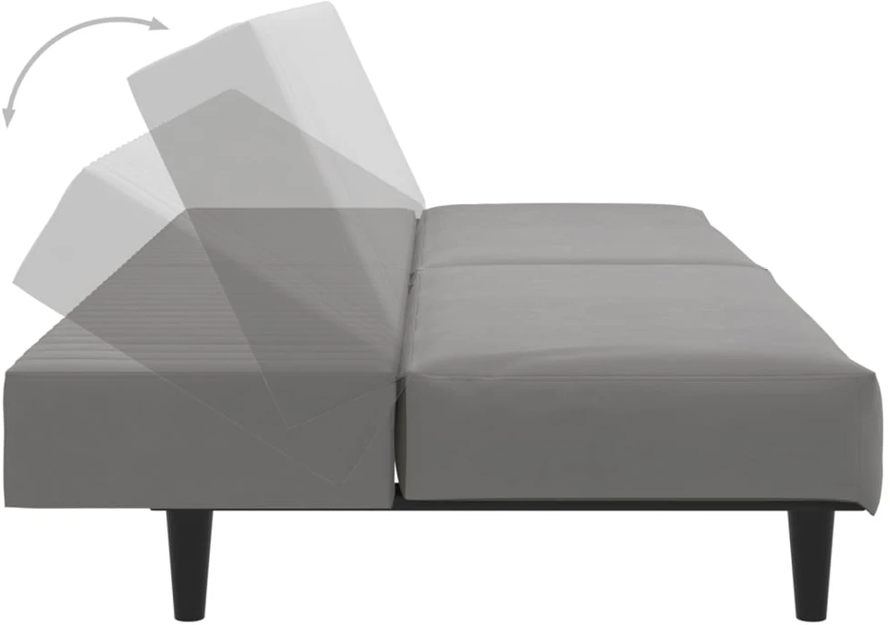 Dvivietė sofa-lova, šviesiai pilkos spalvos, aksomas
