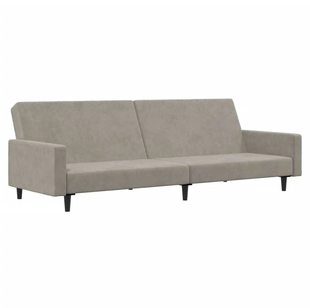 Dvivietė sofa-lova, šviesiai pilkos spalvos, aksomas