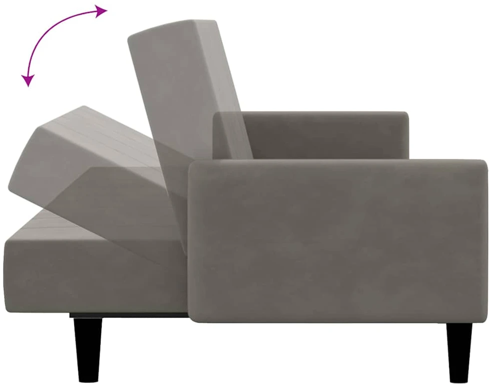 Dvivietė sofa-lova, šviesiai pilkos spalvos, aksomas