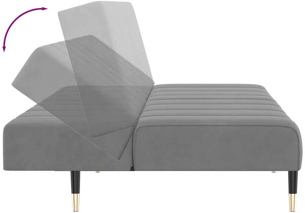 Dvivietė sofa-lova, šviesiai pilkos spalvos, aksomas