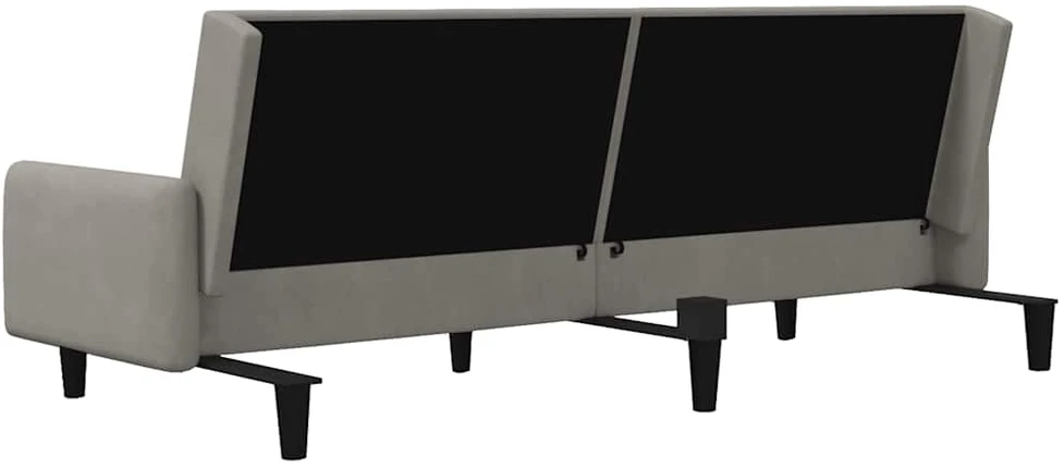 Dvivietė sofa-lova, šviesiai pilkos spalvos, aksomas