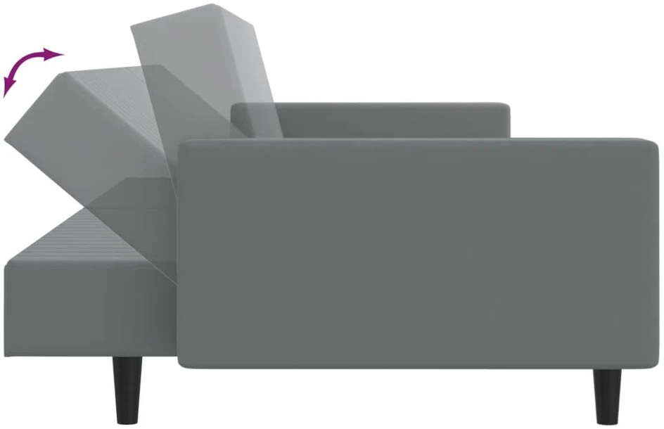 Dvivietė sofa-lova, šviesiai pilkos spalvos, aksomas