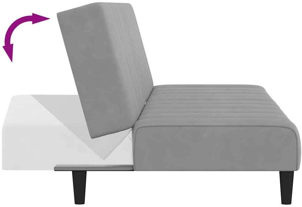 Dvivietė sofa-lova, šviesiai pilkos spalvos, aksomas