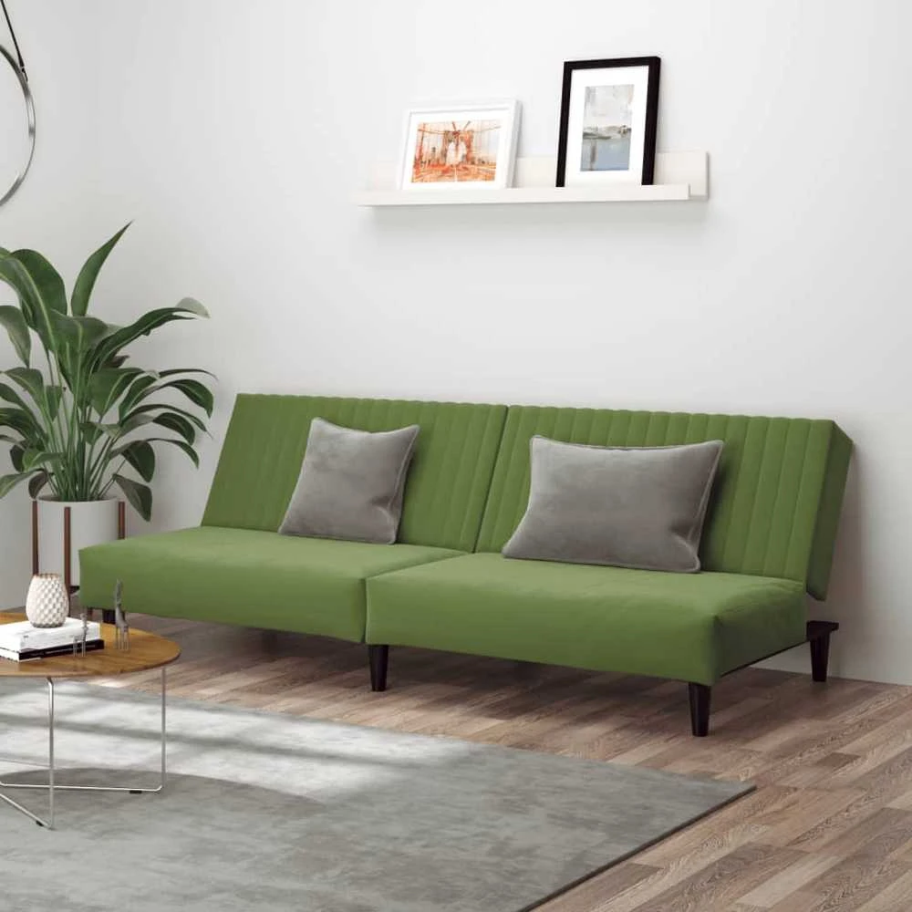 Dvivietė sofa-lova, šviesiai žalios spalvos, aksomas