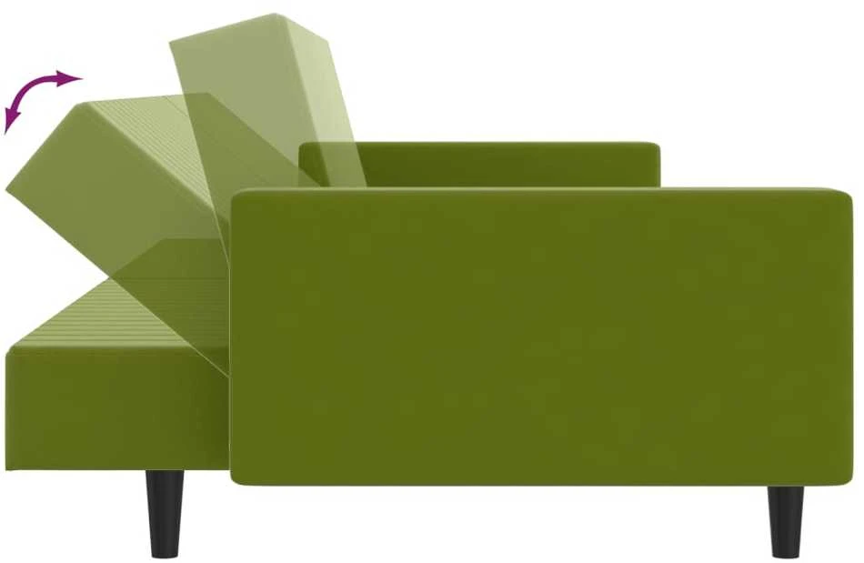 Dvivietė sofa-lova, šviesiai žalios spalvos, aksomas