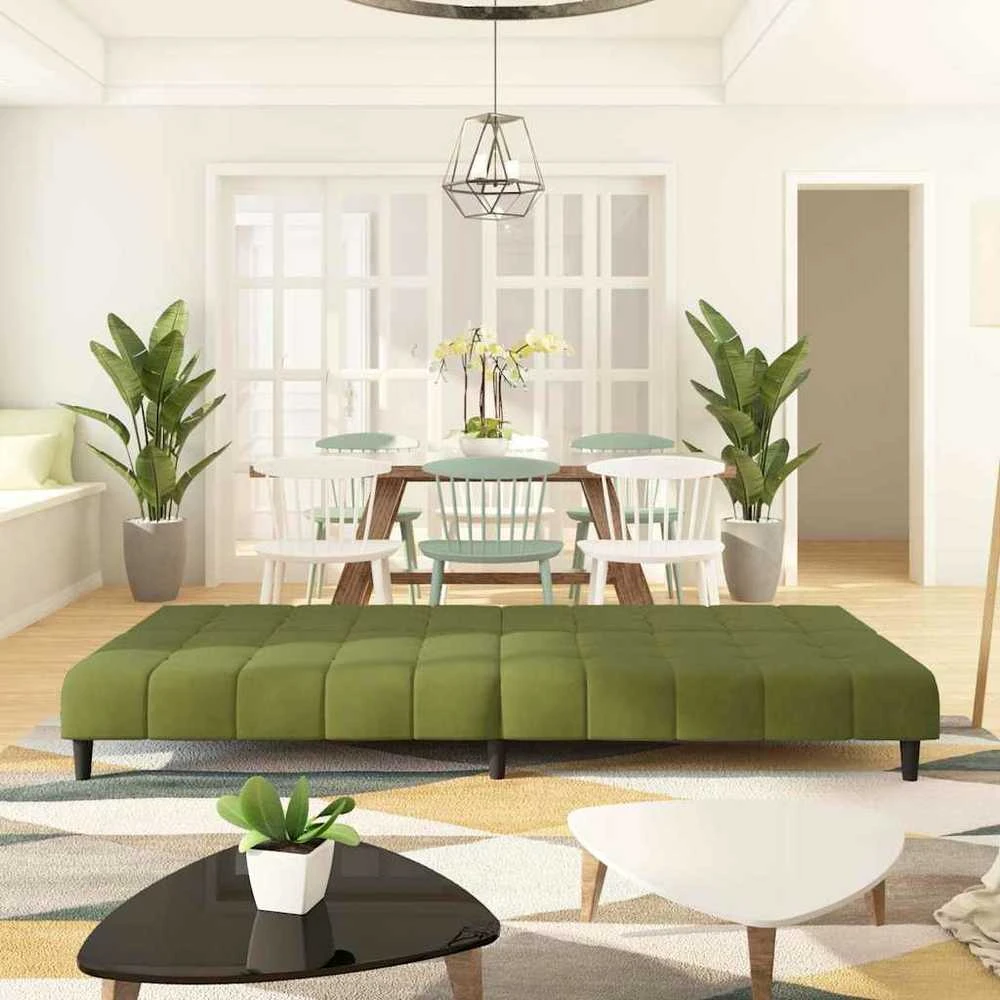 Dvivietė sofa-lova, šviesiai žalios spalvos, aksomas