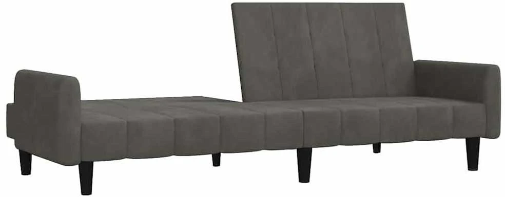 Dvivietė sofa-lova, tamsiai pilkos spalvos, aksomas