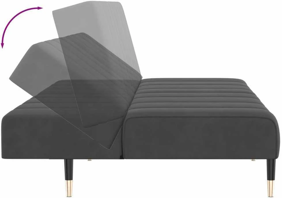 Dvivietė sofa-lova, tamsiai pilkos spalvos, aksomas