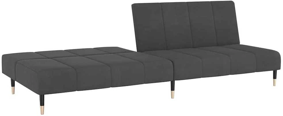Dvivietė sofa-lova, tamsiai pilkos spalvos, aksomas