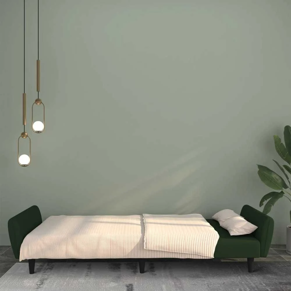 Dvivietė sofa-lova, tamsiai žalios spalvos, aksomas