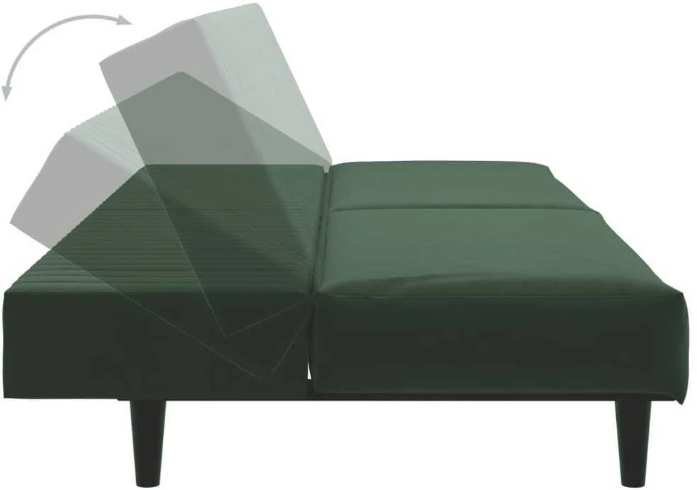 Dvivietė sofa-lova, tamsiai žalios spalvos, aksomas