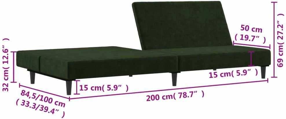 Dvivietė sofa-lova, tamsiai žalios spalvos, aksomas