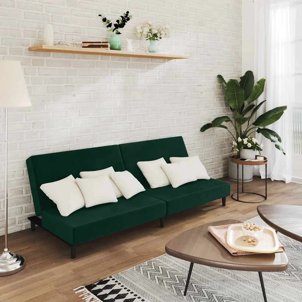 Dvivietė sofa-lova, tamsiai žalios spalvos, aksomas