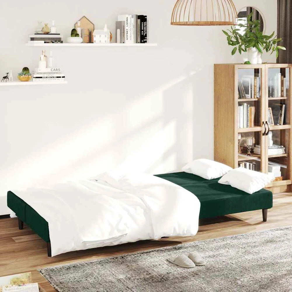 Dvivietė sofa-lova, tamsiai žalios spalvos, aksomas