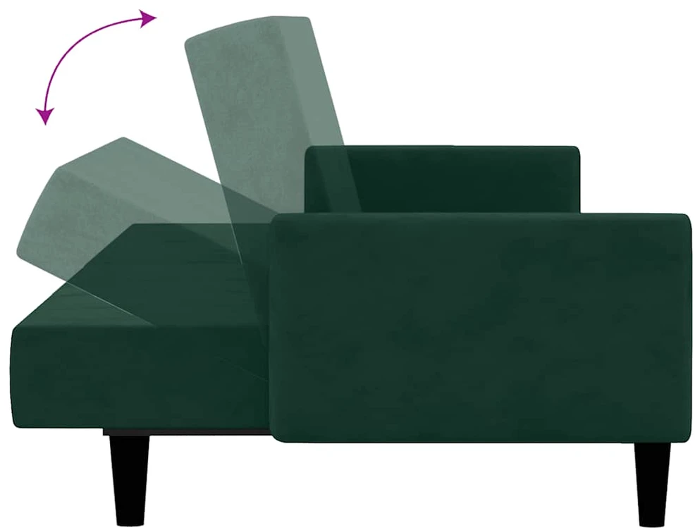 Dvivietė sofa-lova, tamsiai žalios spalvos, aksomas