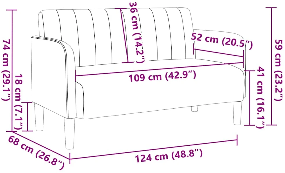 Dvivietė sofa, mėlyna, 109 cm, aksomas