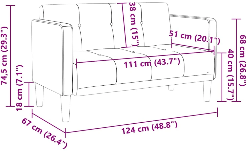 Dvivietė sofa, mėlyna, 111 cm, audinys
