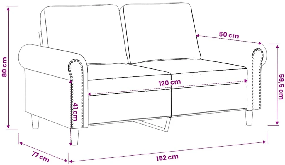 Dvivietė sofa, mėlynos spalvos, 120cm, aksomas
