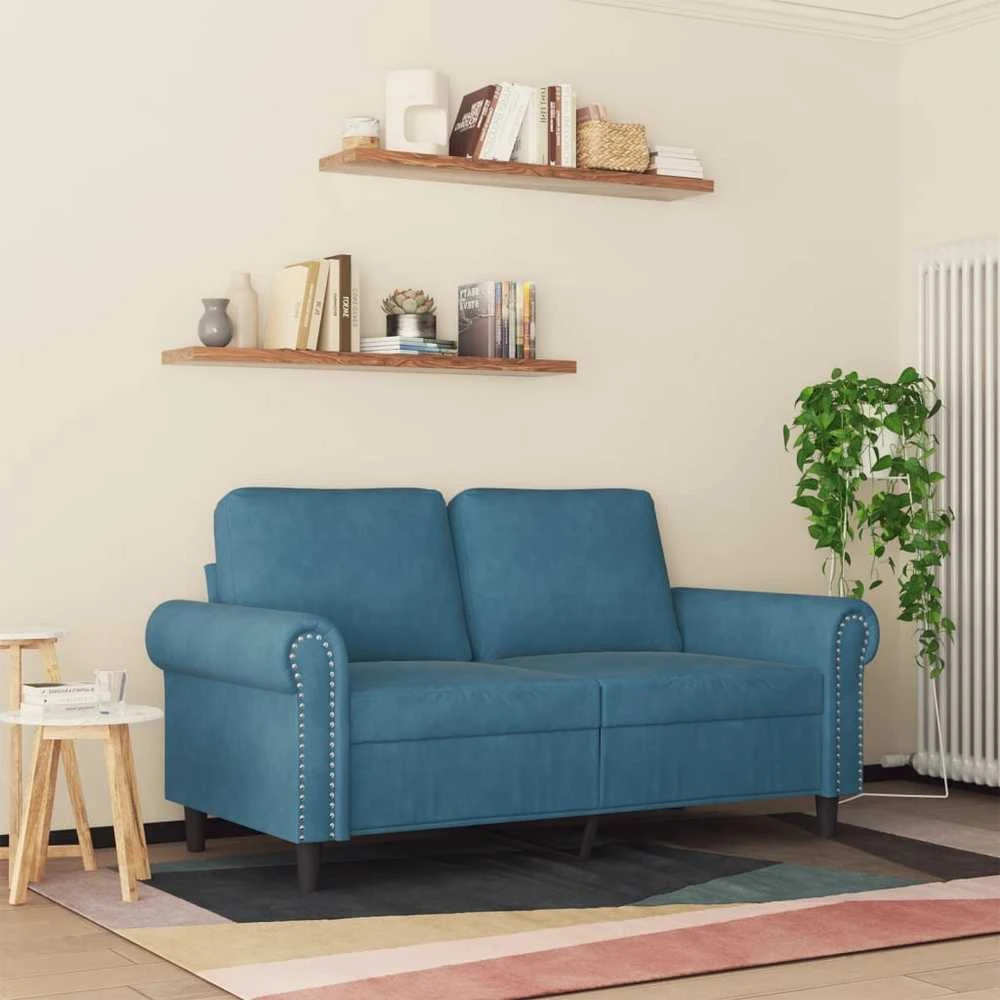 Dvivietė sofa, mėlynos spalvos, 120cm, aksomas
