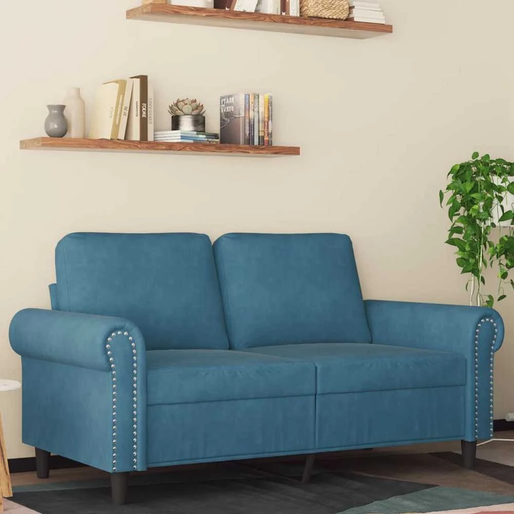 Dvivietė sofa, mėlynos spalvos, 120cm, aksomas