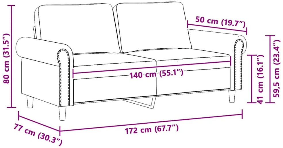 Dvivietė sofa, mėlynos spalvos, 140cm, aksomas