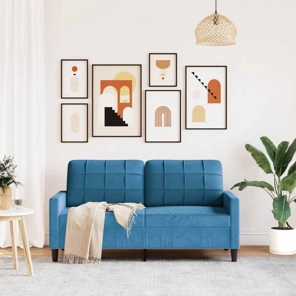 Dvivietė sofa, mėlynos spalvos, 140cm, aksomas