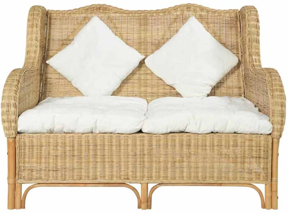 Dvivietė sofa, natūralus ratanas ir linas
