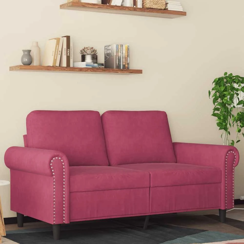 Dvivietė sofa, raudonojo vyno spalvos, 120cm, aksomas