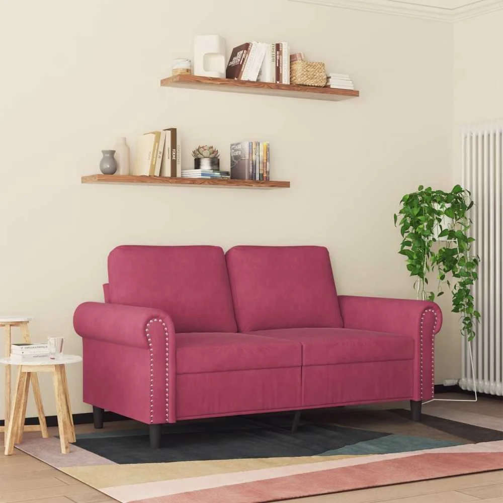 Dvivietė sofa, raudonojo vyno spalvos, 120cm, aksomas