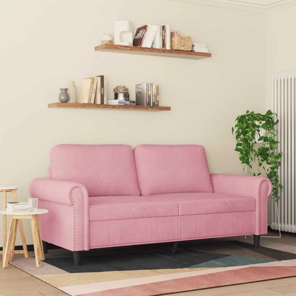 Dvivietė sofa, rožinės spalvos, 140cm, aksomas