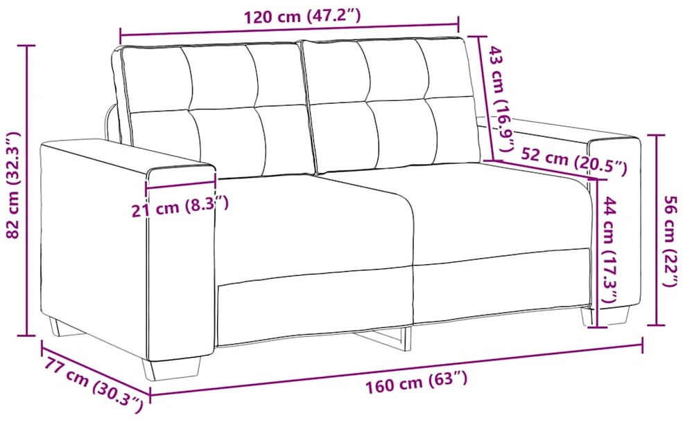 Dvivietė sofa, ruda, 160x77x82 cm, audinys