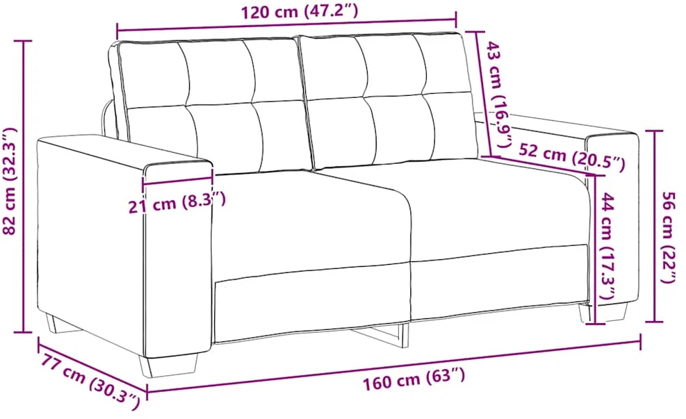 Dvivietė sofa, ruda, 160x77x82 cm, audinys
